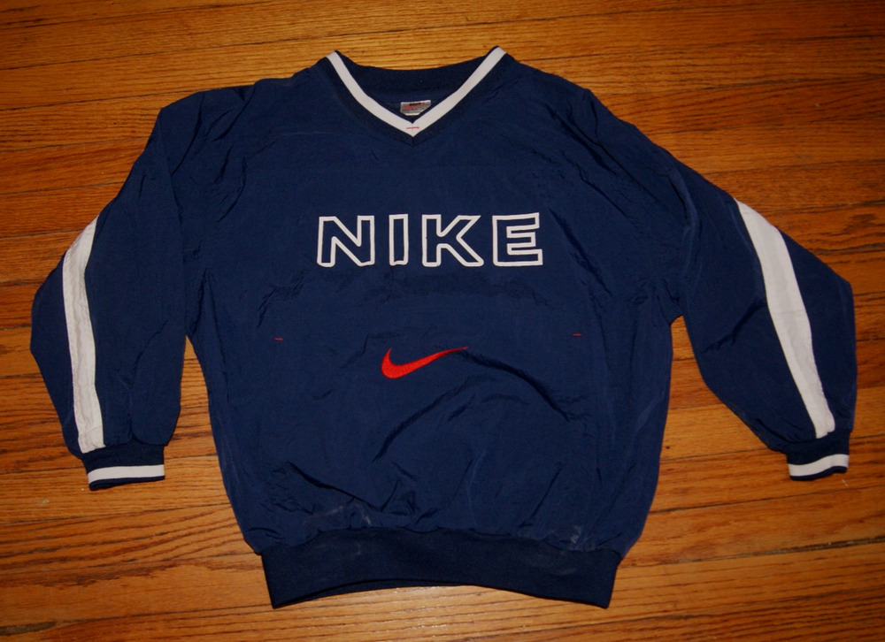 Vintage 90s Nike Nylon Pullover Jacket Blue Youth M(10-12) Red Center Swoosh